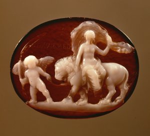 Kamee der Venus, die auf einem von Amor geführten Löwen sitzt von Unbekannt