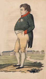 Karikatur von Napoleon Bonaparte auf St. Helena, zwei Monate vor seinem Tod am 5. Mai gemacht von Unbekannt