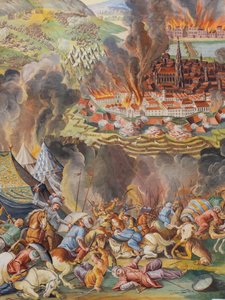 Deckenfresko im Seitenschiff der St. Katharinenkirche, Entsatz von Wien 1683, Mausoleum der Habsburger, Graz, Steiermark, Österreich, Europa von Unbekannter Künstler