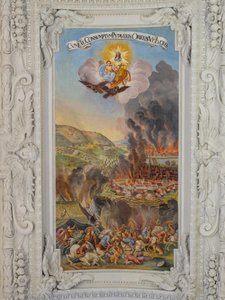 Deckenfresko im Seitenschiff der St. Katharinenkirche, Entsatz von Wien 1683, Mausoleum der Habsburger, Graz, Steiermark, Österreich, Europa