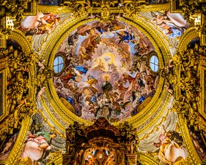 Deckenmalerei, Sakristei, Kartäuserkloster La Cartuja, Höhepunkt des Barock in Andalusien, Granada, Spanien von Unbekannter Künstler