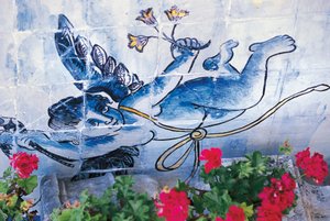 Cherub, Azulejos-Fliesen, Palast der Marqueses von Fronteira, Lissabon, Portugal (Detail) von Benjamin Baud