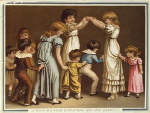 Kinder spielen Orangen und Zitronen, viktorianische Weihnachts- und Neujahrskarte