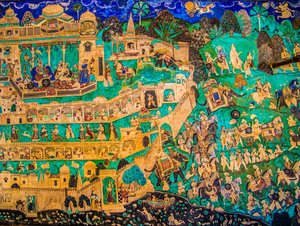 Chittra Shala Innenhof mit virtuosen feinen Gemälden, Taragarh Fort, Bundi, Rajasthan, Indien, Asien von Unbekannter Künstler