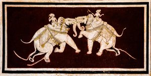 Chittra Shala Innenhof mit virtuosen feinen Gemälden, Taragarh-Fort, Bundi, Rajasthan, Indien, Asien (Foto) von Unbekannter Künstler