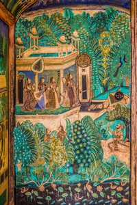 Chittra Shala Innenhof mit virtuosen feinen Gemälden, Taragarh Fort, Bundi, Rajasthan, Indien von Unbekannter Künstler