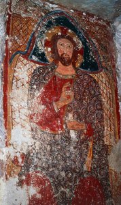 Christus der Lehrer, Fresko in der Krypta, Heiligtum der Maria von den Stufen (18. Jahrhundert), Massafra, Apulien, Italien von William M. Timlin