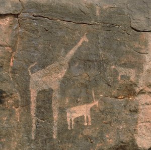 Nahaufnahme prähistorischer Malereien, Tenere-Wüste, Niger