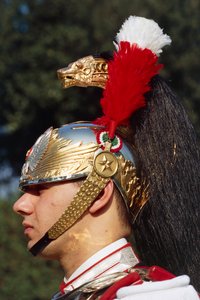 Nahaufnahme eines Kürassiers mit Helm