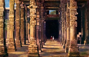Kolonnade mit hinduistischen Schnitzereien, Qutb Minar, frühes 20. Jahrhundert