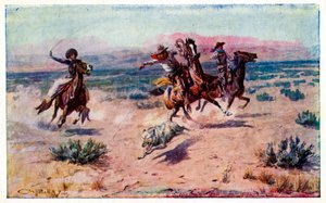 Cowboys auf Pferden fangen einen Wolf mit dem Lasso von Unbekannter Künstler