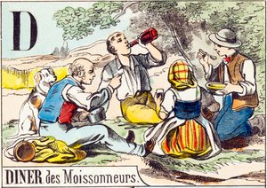 D Abendessen der Erntearbeiter - „Alphabet des Bauernhofs“ Ende des 19. Jahrhunderts (Gravur) von Unbekannt