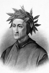 Dante Alighieri (1265-1321), italienischer Schriftsteller (Göttliche Komödie), hier mit Lorbeerkranz, Kupferstich