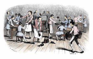 Anfänge des Comics: Gravur aus „Nouveaux voyages en zig-zag“ von Rodolphe Topffer (1799-1846) von Unbekannter Künstler
