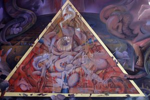 Detail eines Wandgemäldes im Uposatha (Schreinhalle) des Buddhapadipa-Tempels, Wimbledon, Großbritannien von Unbekannt