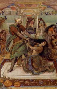 Draupadi wird von Duhsasana aus ihrer Kammer gezerrt von Unbekannter Künstler