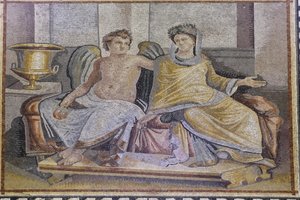 Eros und Psyche, Mosaik aus Zeugma, Zeugma-Mosaikmuseum, Gaziantep, Südostanatolien, Anatolien, Türkei, Asien von Unbekannter Künstler