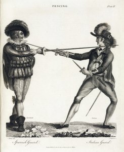 Fechten: die spanische Haltung und die italienische Haltung