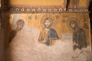 Europa-Asien, Türkei, Istanbul, Aya-Sofya-Museum (537 n. Chr., ehemals Moschee und Kirche), Mosaiktafel mit Christus, Maria und Johannes dem Täufer von Unbekannt