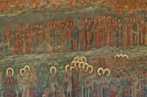 Europa, Rumänien, Bukarest, Patriarchale Orthodoxe Kathedrale (1656), Wandfresko neben dem Eingang von Unbekannt