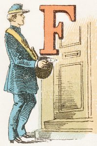 F - Briefträger - Gravur in: Kinderalphabet. Editions Gordinne, um 1920. Maße: 16,3 x 10 cm.