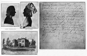 Faksimile einer Gretna Green Heiratsurkunde mit Porträts des Paares, James Pilkington und Ann Clarke, verheiratet am 16. Dezember von Unbekannt