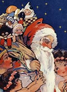 Weihnachtsmann mit Sack voller Spielzeug für Kinder