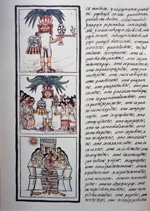 Fest von Toxcatl und sein Opfer, Buch II des Florentiner Kodex, zweisprachige Version in Spanisch und Nahuatl, Allgemeine Geschichte der Dinge von Neuspanien (Historia general de las cosas de Nueva España), Aztekische Zivilisation von Benjamin Baud