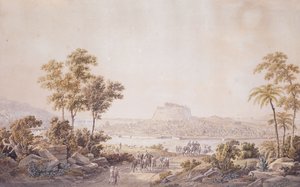 Figuren nähern sich der Stadt Athen, Griechenland, ca. 1800