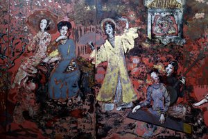 Kunstmuseum, Frau, Lack auf Holz, Zentral, Süd, Nord Frühling von Nguyen Gia Tri, Detail, Ho-Chi-Minh-Stadt, Vietnam, 2018 von Unbekannt