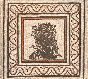 Bodenmosaik mit dem Bild einer Jahreszeit im Zentrum, drittes Jahrhundert n. Chr., Nationalmuseum von Rom (Museo Nazionale Romano), Rom, Italien von Unbekannter Künstler