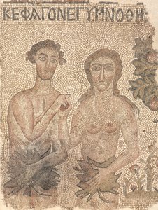 Fragment eines Bodenmosaiks: Adam und Eva, spätes 5. - frühes 6. Jahrhundert