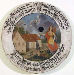 Fränkisches Museum Feuchtwangen, Mittelfranken, Bayern. Schützenscheibensammlung Hochzeitsscheibe von 1756 mit Göttin Fortuna von Unbekannt