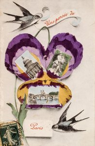 Französische Grußkarte mit Blumenelementen von Unbekannter Künstler