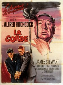 Französisches Plakat für den Film Rope, Regie Alfred Hitchcock, mit Jimmy Stewart, John Dall und Farley Granger 1948