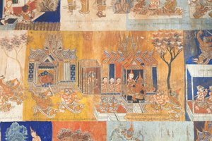 Fresken an den Wänden von Wat Bo, die Szenen aus dem Reamker darstellen, Siem Reap, Kambodscha (Foto)