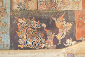 Fresken an den Wänden von Wat Bo, die Szenen aus dem Reamker darstellen, Siem Reap, Kambodscha
