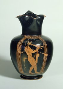 GR.126-1864 Oinochoe, verziert mit Satyr, der Doppelrohre spielt, attische rotfigurige Keramik, Athen, griechisch, 520 v. Chr. von Unbekannt