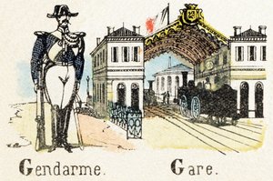 G - Gendarm Bahnhof - Alphabet - Kinderunterhaltung - Bild Epinal, populäre Serie ca. 1890 (Illustration) von Unbekannt