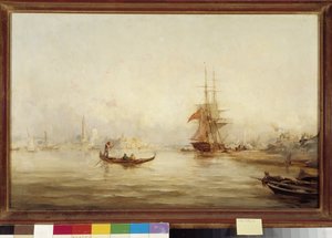 Galeonen und Gondeln im Becken (Venedig?) von Unbekannter Künstler