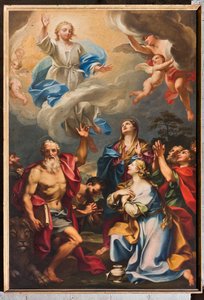 Genua, Duomo (St. Laurentius-Kathedrale), innen, südliches Seitenschiff, südliche Wand: "Die Himmelfahrt mit Hl. Hieronymus, der Magdalena und Heiligen" (um 1694) von Unbekannter Künstler