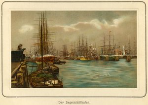 Deutschland, Hamburg, der Hafen für Segelschiffe, Lithographie aus: „Ansichten-Album Hamburg“ (Ansichten von Hamburg), veröffentlicht von C. Schneider, Berlin NW, ca. 1890 (Lithographie) von Unbekannter Künstler