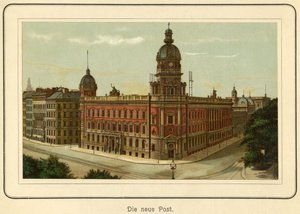 Deutschland, Hamburg, das neue Gebäude für die Post, Illustration aus: „Ansichten-Album Hamburg“ (Ansichten von Hamburg), veröffentlicht von C. Schneider, Berlin NW, ca. 1890 (Lithographie)