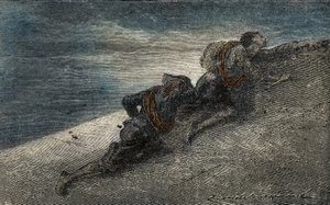 Giacomo Casanova und Marin Balbi entkommen aus dem Gefängnis des Plombs in Venedig, indem sie einen Tunnel in der Zelle graben von Unbekannter Künstler