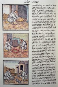 Goldverarbeitung nach der spanischen Eroberung, Seite aus dem Florentiner Kodex, Allgemeine Geschichte der Dinge von Neuspanien, von Fray Bernardino de Sahagun von William M. Timlin