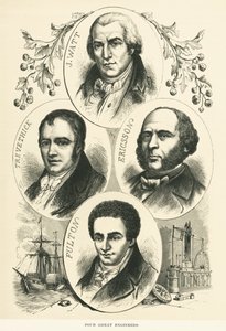 Große Ingenieure und Erfinder: James Watt, John Ericsson, Robert Fulton, Richard Trevithick, ca. 1880