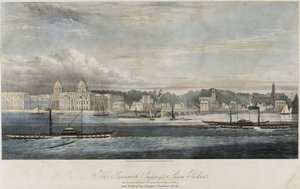 Dampfschiffe der Greenwich Transport Company (Greenwich, Royal Tar, Gipsy, Water Lily und Fly) vor den Gebäuden des Piers von Greenwich (England) von Unbekannter Künstler