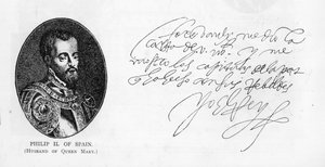 Handschrift und Unterschrift von Philipp II., König von Spanien von Unbekannt