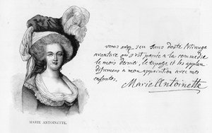 Handschrift und Unterschrift von Königin Marie-Antoinette von Unbekannt