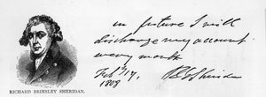 Handschrift und Unterschrift von Richard Brinsley Sheridan
